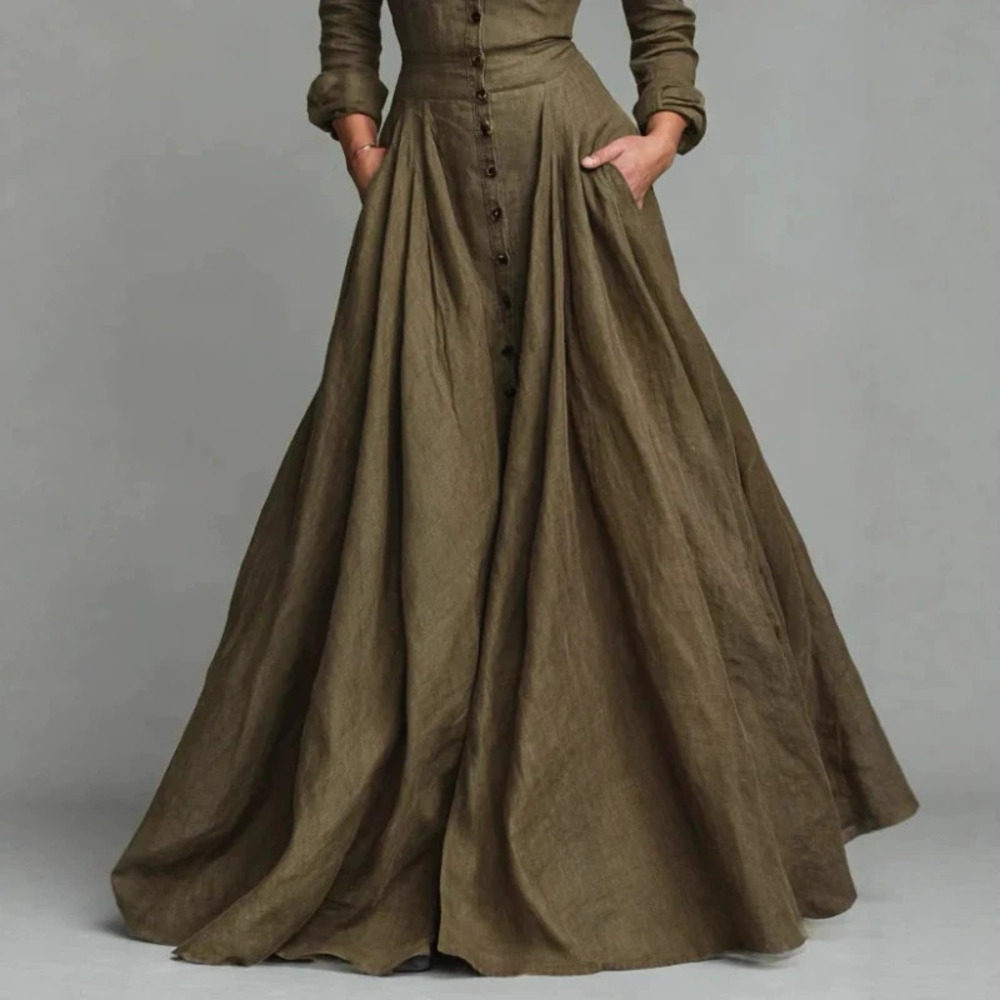 H&M Solid Color Button Down Shirt Collar Long Sleeve Maxi Dress